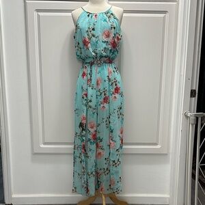 Sweet Storm Aqua and Pink Floral Jumpsuit